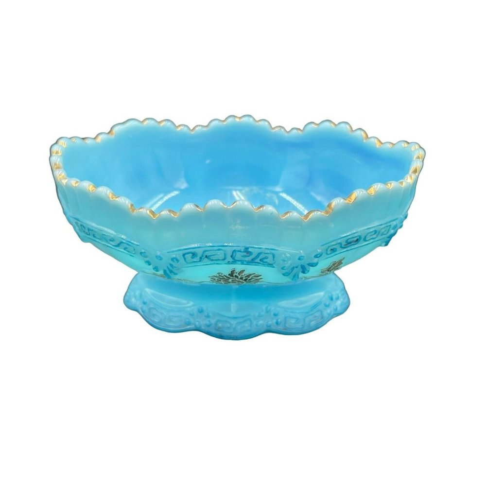 Northwood Chrysanthemum Sprig Master Footed Berry Bowl EAPG Blue Custard W/Gold